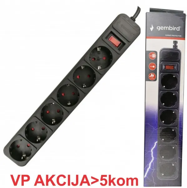 GEMBIRD SPG6-B-10 (3G1.5) ** Gembird produzni kabl sa zastitom 6 uticnica (3x1.5mm,16A,3500W) 3m black (527) Slika 1