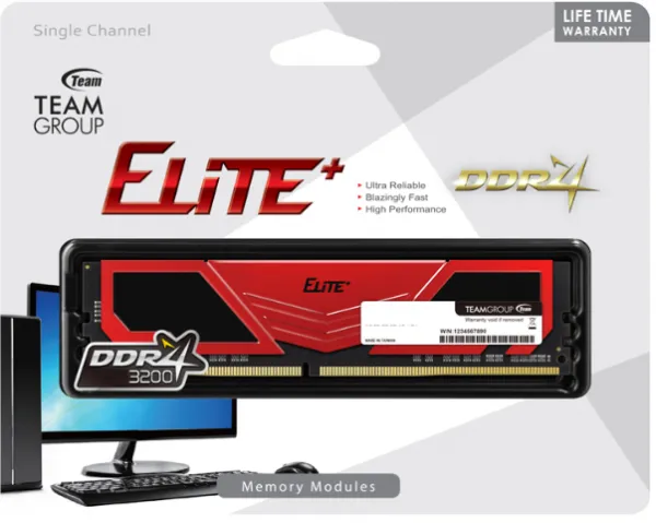 TEAM GROUP TeamGroup DDR4 TEAM ELITE PLUS RED UD-D4 16GB 3200MHz 1,2V 22-22-22-52 TPRD416G3200HC2201 Slika 1