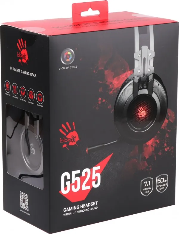 A4 TECH A4-G525 A4Tech Bloody gejmerske slusalice sa mikrofonom, 7.1 SURROUND, 50mm/16ohm, color LED, CH,USB Slika 1