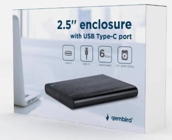 GEMBIRD EE2-U3S-6 Gembird USB 3.1 Externo kuciste za 2.5 SATA hard diskove, Type-C, bruseni aluminium,crno A Slika 1