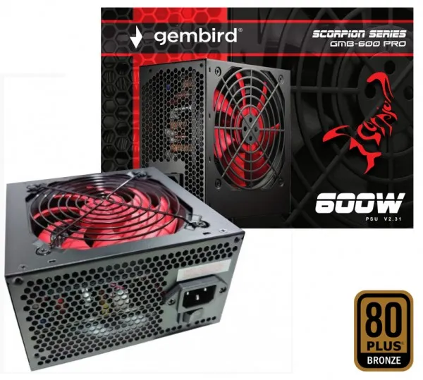 GEMBIRD GMB-600-PRO Gembird napajanje 600W 80+BRONZE, PFC,12cm FAN, 20+4pin, 2x4pin,2x 6+2pin, 5xSATA Slika 3