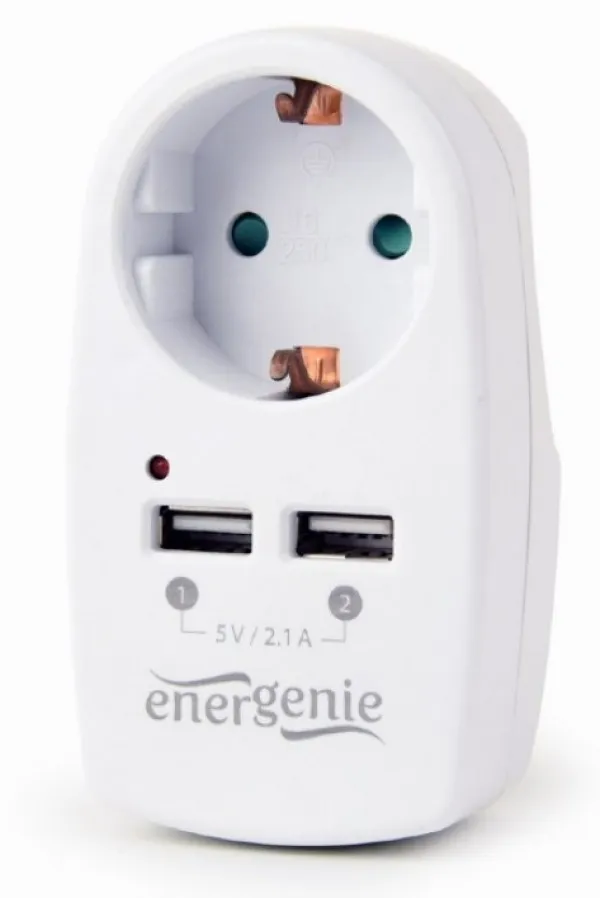 GEMBIRD EG-ACU2-02 Gembird 2-portni USB punjac sa prolaznom AC uticnicom, 2,1 A, bela Slika 3