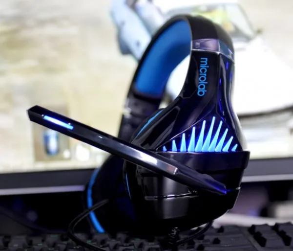 MICROLAB Microlab G6 Gejmerske slusalice sa mikrofonom, 50mm/20Ohm, color LED, 3.5mm + USB blue/black Slika 2