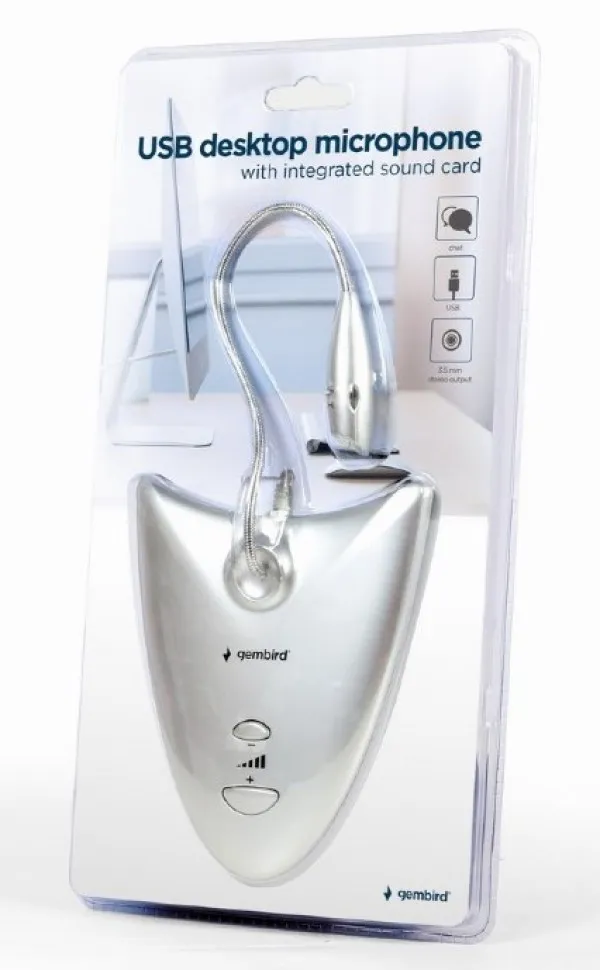 GEMBIRD MIC-DU-01 Gembird Desktop mikrofon sa integrisanom zvucnom karticom, savitljivo telo, silver, 3.5mm Slika 1