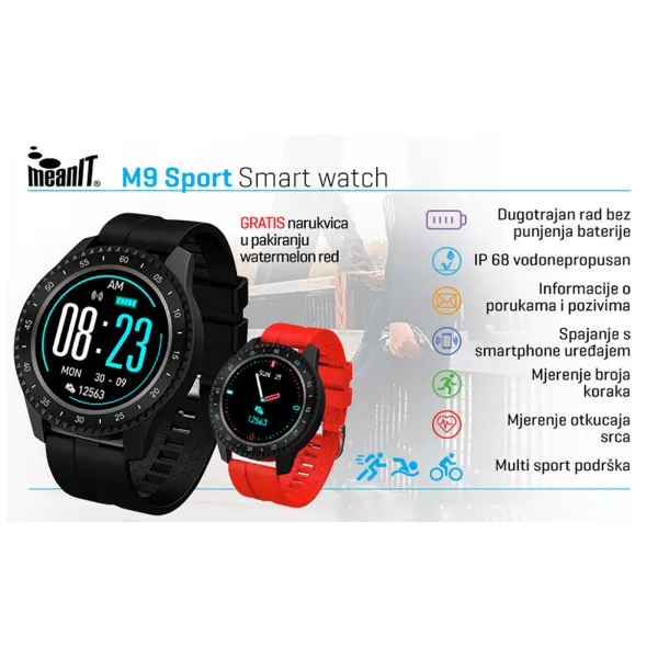 Meanit Smart watch M9 Sport Sat pametni, vodootporan IP68 Slika 3