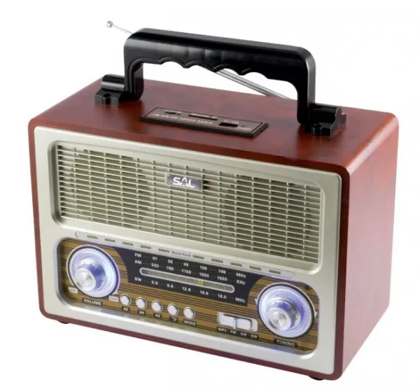 SAL Radio prijemnik RRT3B prenosni retro 2x3W, FM, USB, microSD, Bluetooth, baterija 1300mAh Slika 2