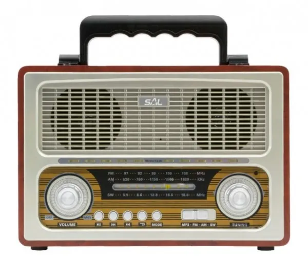 SAL Radio prijemnik RRT3B prenosni retro 2x3W, FM, USB, microSD, Bluetooth, baterija 1300mAh Slika 1