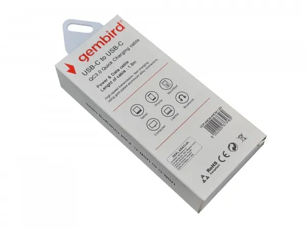 CCP-AMCM-AMCM-1.8M** Gembird USB 2.0 Type-C to Type-C cable (AM/CM), QC3.0, 1.8m WHITE (135) fo Slika 3