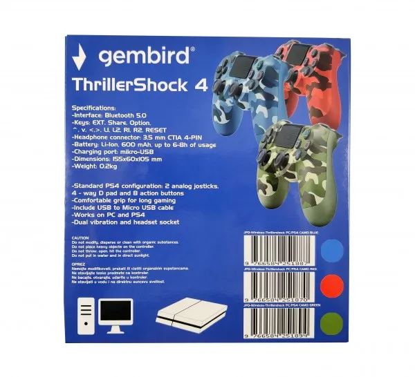 GEMBIRD JPD-Wireless-Thrillershock PC/PS4 CAMO RED Gembird Bezicni gamepad sa dvostrukom vibracijom v2 Slika 1