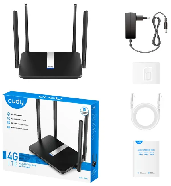 CUDY Cudy LT500 4G LTE AC1200 Dual Band MESH Wi-Fi Router CPE Dual band 2.4+5Ghz, 1W/4L 10/100, 4x Antena Slika 1