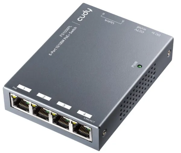 Cudy FS1006PL 6-Port 10/100M PoE+ Switch, 60W external, max 32W/PoE, UPLINK, 250m, 4KV protection Slika 3