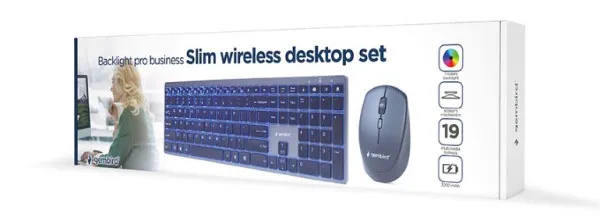 GEMBIRD KBS-ECLIPSE-M500 Gembird Backlight Pro Business Slim wireless desktop set, US layout, black Slika 1