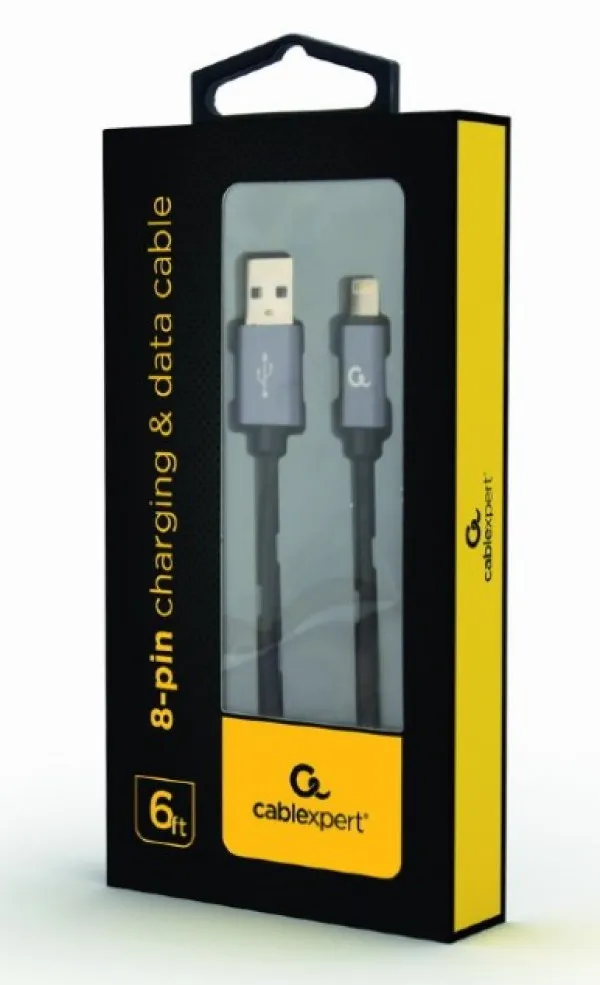GEMBIRD CCB-mUSB2B-AMLM-6 Gembird Cotton braided 8-pin cable with metal connectors, 1.8 m, black, blister Slika 1