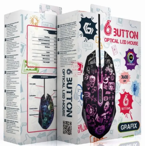 MUS-6B-GRAFIX-01 Gembird LED Opticki mis 1200-3600Dpi 6-button black 130mm USB Slika 3