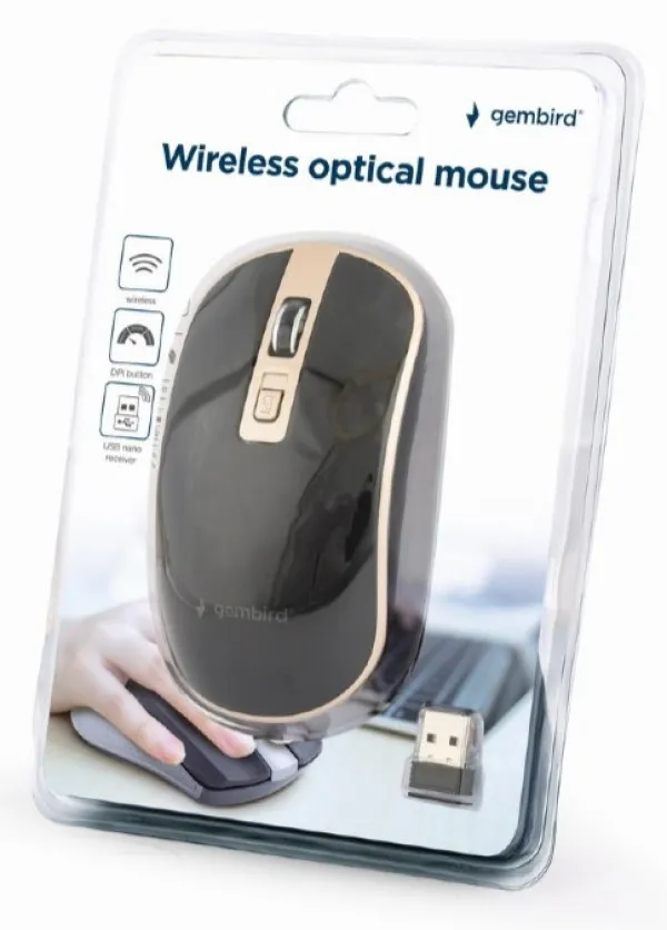 GEMBIRD MUSW-4B-06-BG Gembird Bezicni mis 2,4GHz opticki USB 800-1600Dpi black/gold 115mm Slika 2