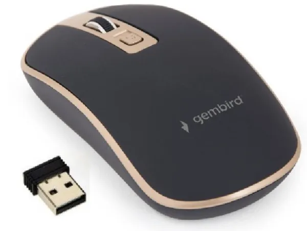 GEMBIRD MUSW-4B-06-BG Gembird Bezicni mis 2,4GHz opticki USB 800-1600Dpi black/gold 115mm Slika 1