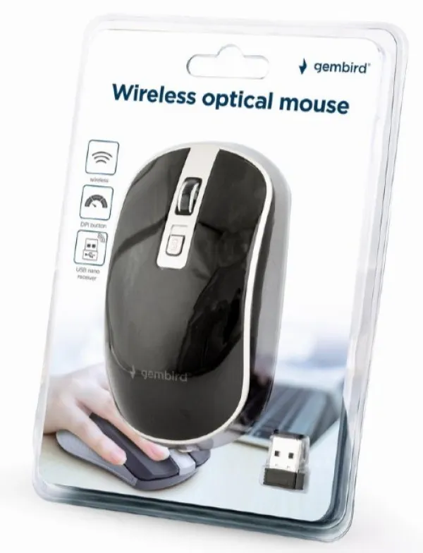 GEMBIRD MUSW-4B-06-BS Gembird Bezicni mis 2,4GHz opticki USB 800-1600Dpi black/silver 115mm Slika 1