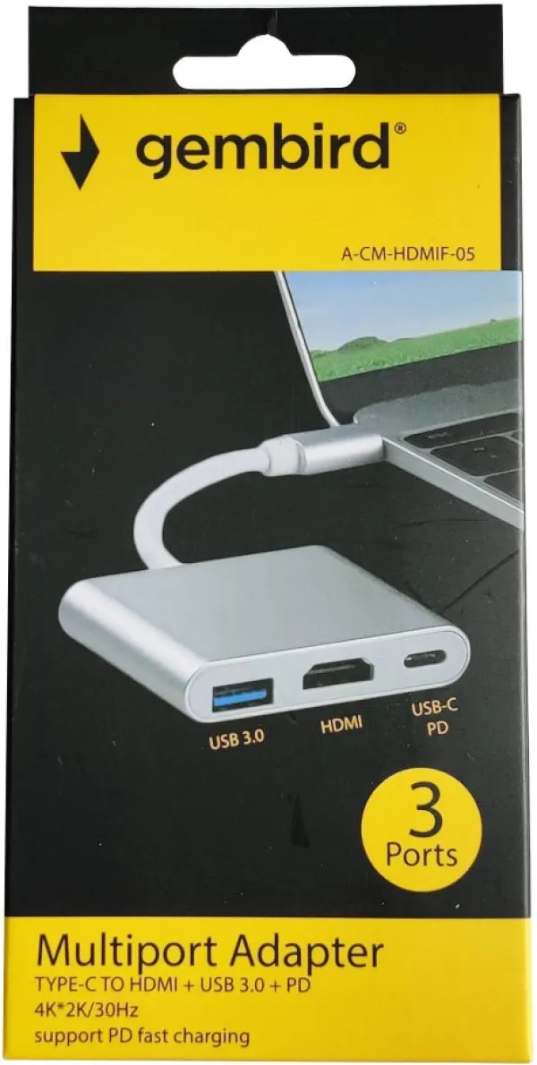 GEMBIRD A-CM-HDMIF-05 ** Gembird TYPE-C TO HDMI + USB3.0 + PD ALUMINIUM (alt.A-CM-HDMIF-02-SG 735) Slika 1