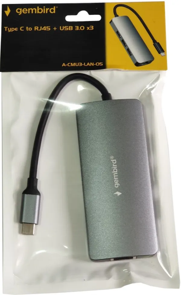 GEMBIRD A-CMU3-LAN-05 ** Gembird TYPE C TO RJ45 gigabit + 3xUSB3.1 hub ALUMINIUM (alt. A-CMU3-LAN-01 1077) Slika 1