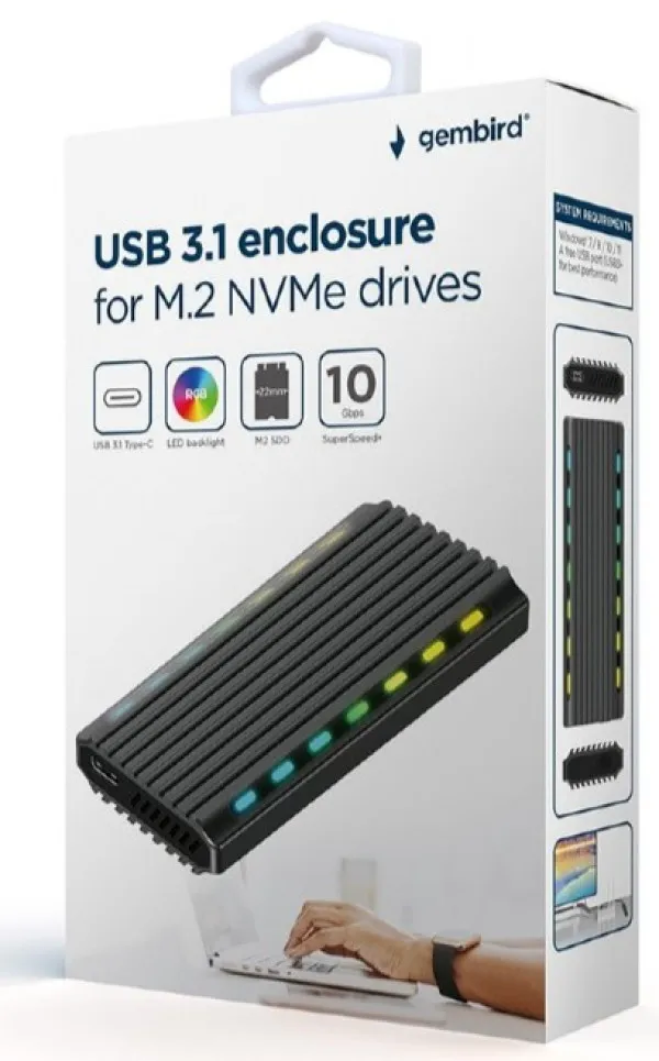 GEMBIRD EE2280-U3C-03 Gembird USB 3.1 enclosure for M.2 NVMe drives, NGFF, backlighted, aluminum Slika 4