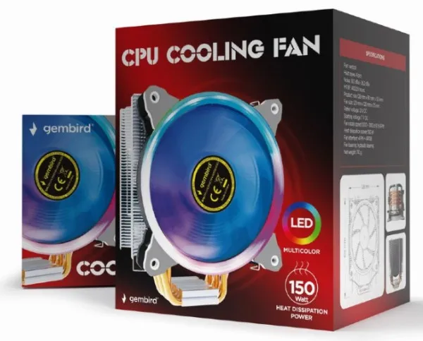 GEMBIRD CPU-HURACAN-ARGB-X130 Gembird LED  UNI kuler 150W 120mm.Fan +/-1600rpm 26dBa LGA 775/115x/1200/AMD Slika 3