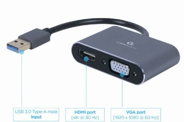 GEMBIRD A-USB3-HDMIVGA-01 Gembird USB to HDMI + VGA display adapter, space grey Slika 3