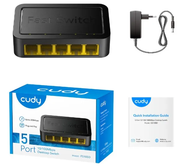 Cudy FS105D LAN 5-Port 10/100 Switch auto-negotiation RJ45 ports Slika 3