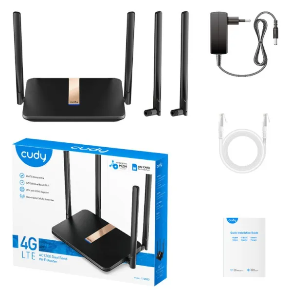 CUDY Cudy LT500D 4G LTE AC1200 Dual Band MESH Wi-Fi Router CPE 4+5Ghz, 1W/4L 10/100, 4x Antena detachable Slika 1