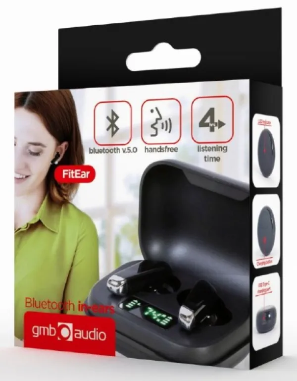 GEMBIRD FitEar-X300B Gembird bluetooth V5.0 slusalice, LED, TWS, black Slika 3