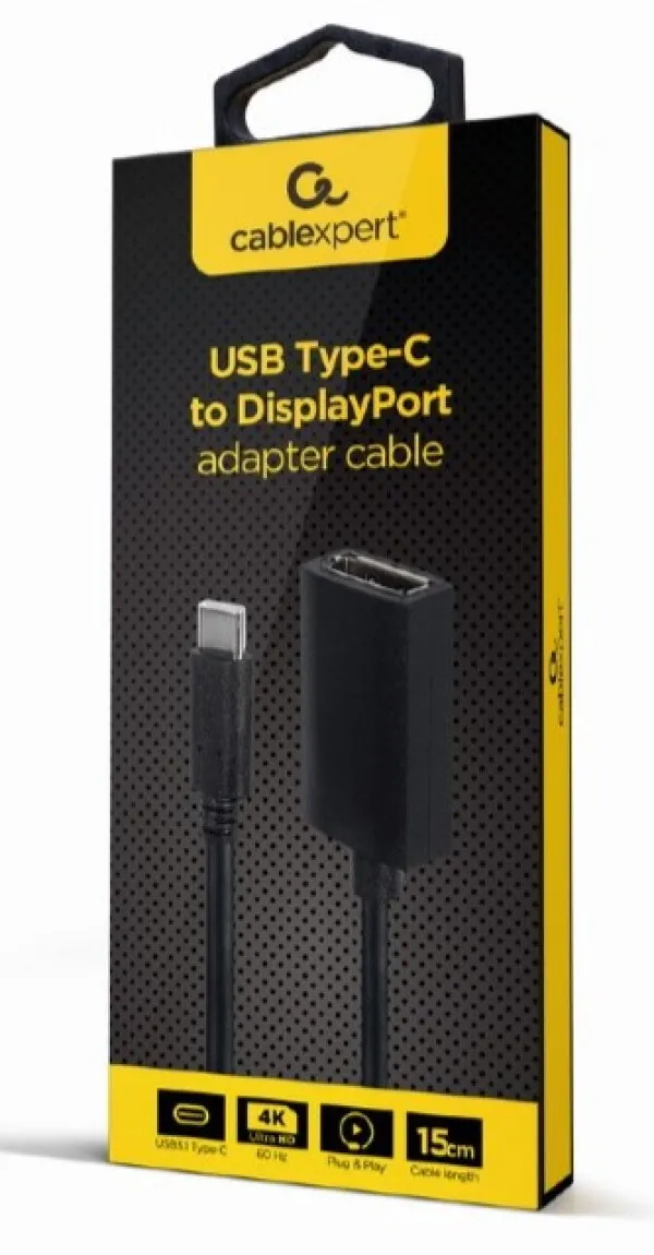 GEMBIRD A-CM-DPF-02 Gembird USB Type-C to DisplayPort adapter cable, 4K, 15 cm, black Slika 3