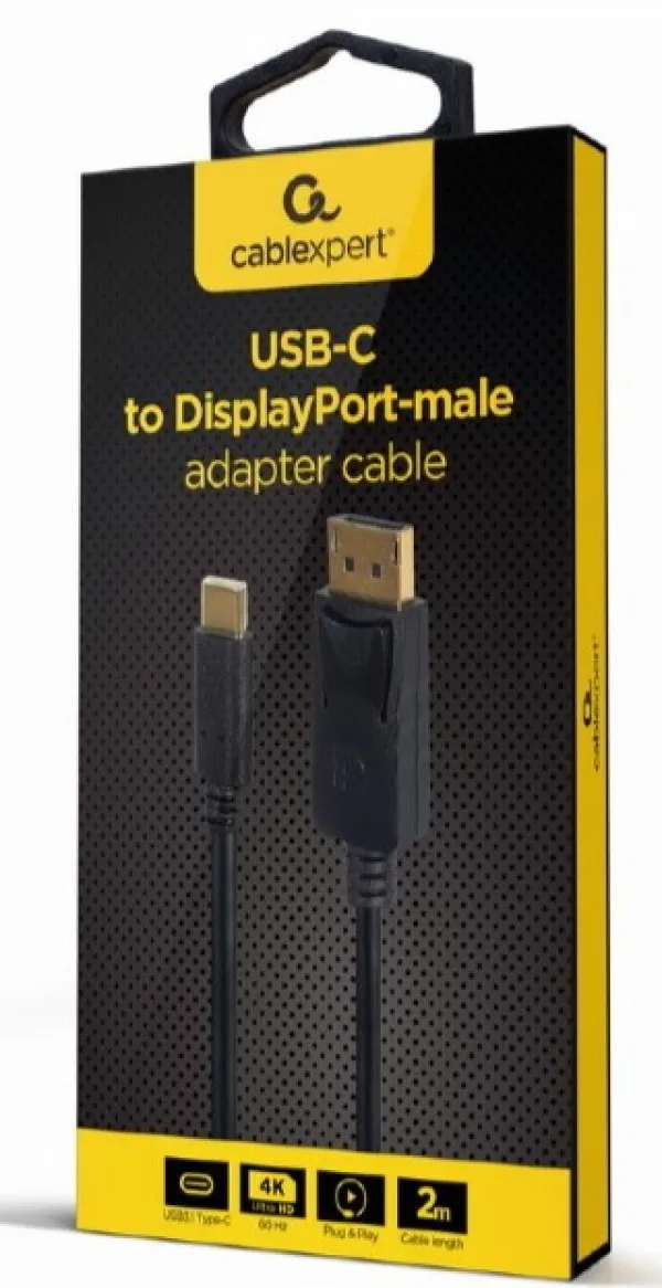 GEMBIRD A-CM-DPM-01 Gembird USB-C to DisplayPort-male adapter, 4K 60 Hz, 2 m, black A Slika 2