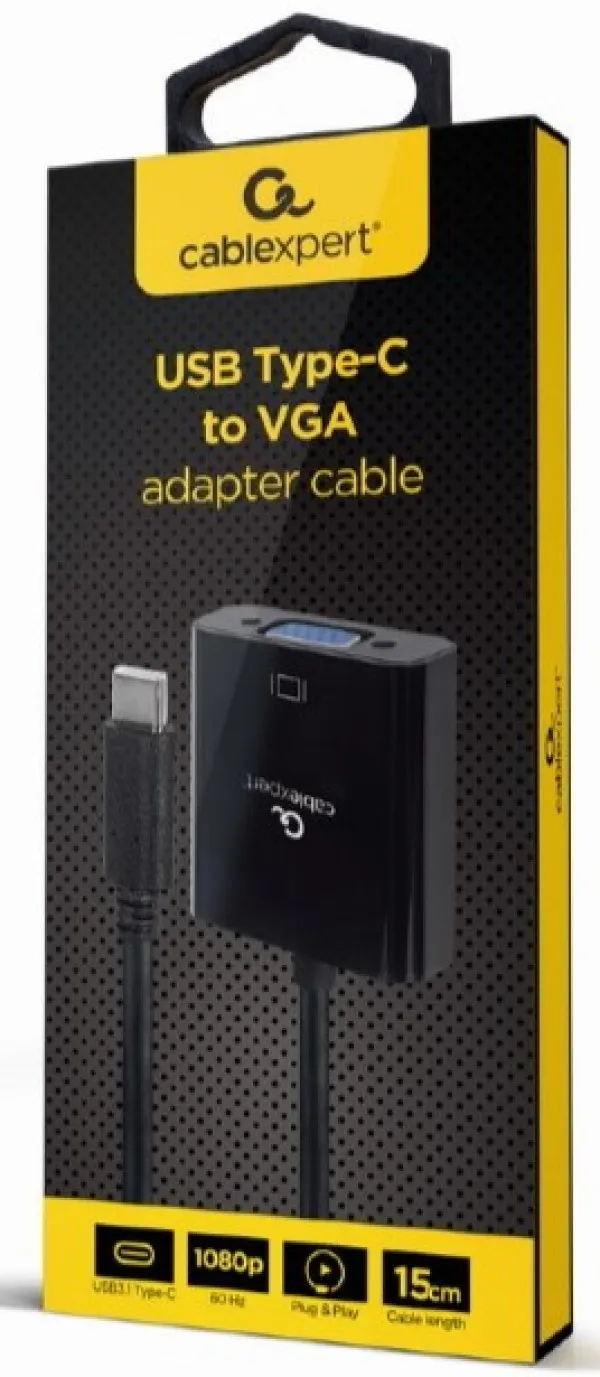 GEMBIRD A-CM-VGAF-01 Gembird USB Type-C to VGA adapter cable, 15 cm, black Slika 1