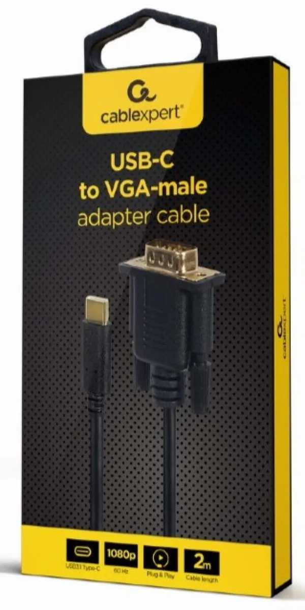GEMBIRD A-CM-VGAM-01 Gembird USB-C to VGA-M adapter, 2 m, black, blister Slika 1