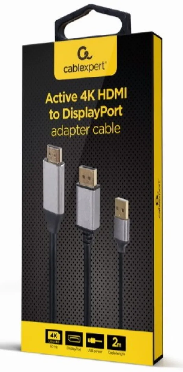 GEMBIRD A-HDMIM-DPM-01 Gembird Active 4K HDMI na DisplayPort adapter kabl, 2m, black Slika 4
