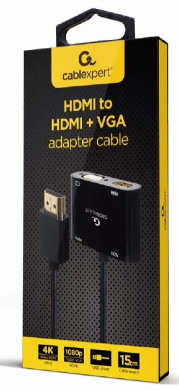 GEMBIRD A-HDMIM-HDMIFVGAF-01 * Gembird HDMI male to HDMI female + VGA female + audio adapter cable, black Slika 1