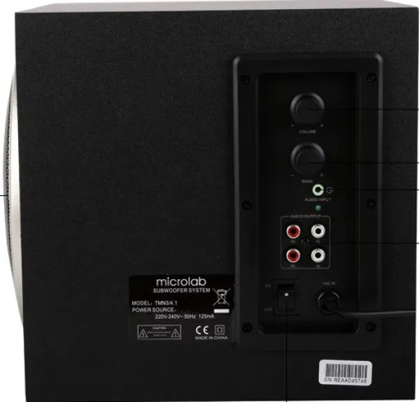 MICROLAB Microlab TMN-3/4.1 Aktivni drveni zvucnici 4.1 sistem 32W RMS (12W+7W*2+3W*2) 3,5mm Slika 4