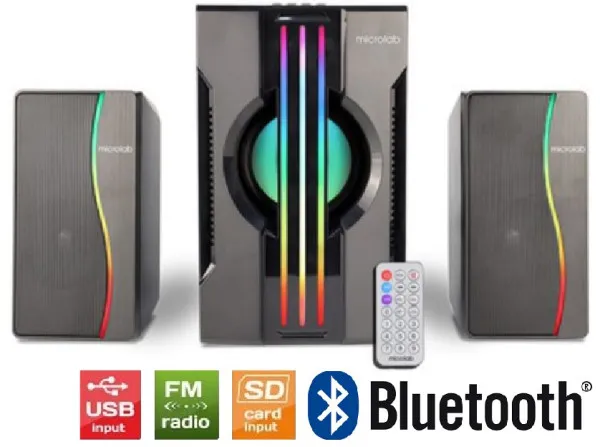 Microlab G200BT Aktivni zvucnici 2.1 25W (15W, 2x5W) 3,5mm, SD, USB, FM, Bluetooth, daljinski, LED Slika 3