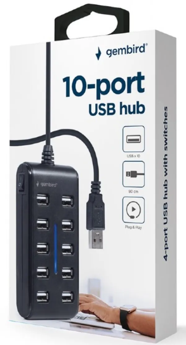 GEMBIRD UHB-U2P10P-01 Gembird 10-port USB 2.0 HUB, black A Slika 2