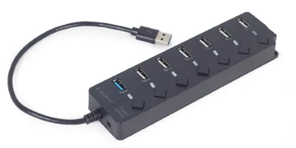 GEMBIRD UHB-U3P1U2P6P-01 Gembird 7-port USB hub (1xUSB 3.1 + 6xUSB 2.0) with switches, black Slika 1