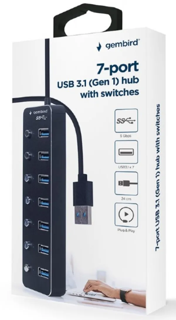 GEMBIRD UHB-U3P7P-01 Gembird 7-port USB 3.1 (Gen 1) hub with switches, black Slika 2