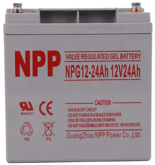 NPP NPG12V-24Ah, GEL BATTERY, C20=24AH, T14, 166x126x174x181, 7,6KG, Light grey Slika 3