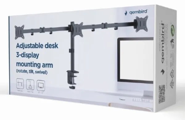 GEMBIRD MA-D3-01 Gembird Podesivi stoni drzac za monitor sa tri ruke,tilt,rotacija, okretanje, 17-27 max.7kg Slika 3
