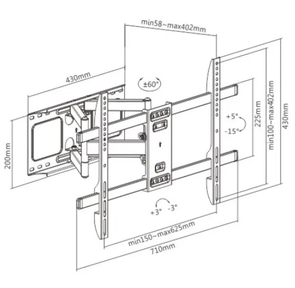 GEMBIRD WM-80ST-02 Gembird TV nosac okretanje/tilt 37-80 VESA max.60x40cm, max 60kg, drzac Slika 7