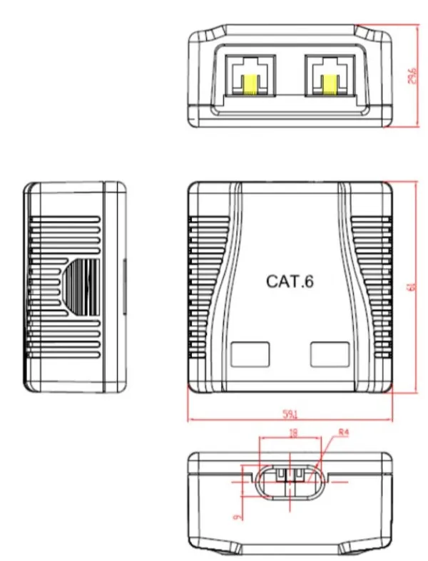 GEMBIRD NCAC-2U6-01 Gembird CAT6 UTP 2-port kutija za površinsku montažu za RJ45 Slika 4