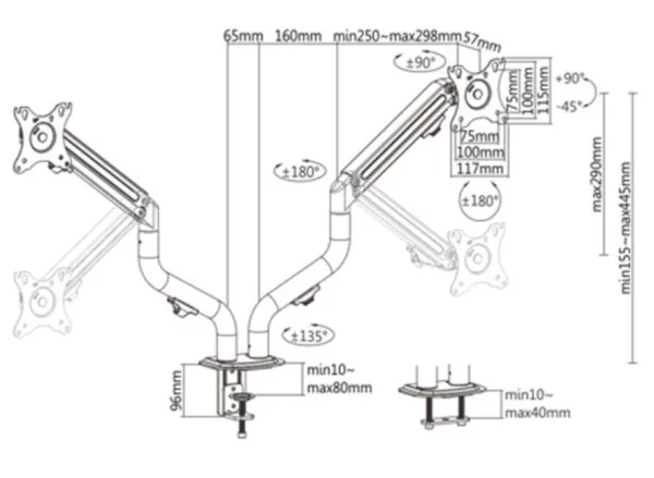 GEMBIRD MA-DA2-02 Gembird Podesivi dupli stoni drzac za monitor, tilt,17-27 max.2x8kg (alt.MA-DA2-05) FO Slika 2