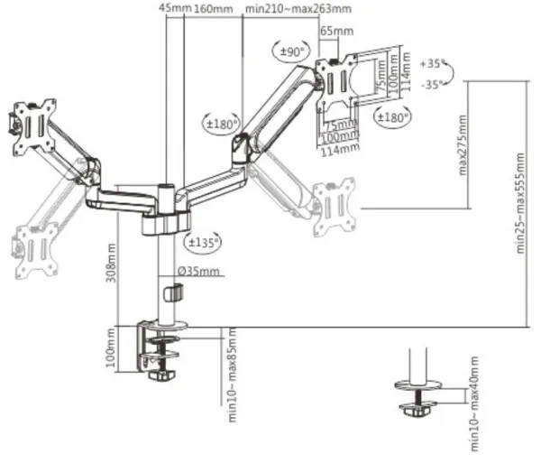 GEMBIRD MA-DA2P-01 Gembird Podesivi dupli stoni drzac za monitor, tilt,17-32 max.2x9kg Slika 1