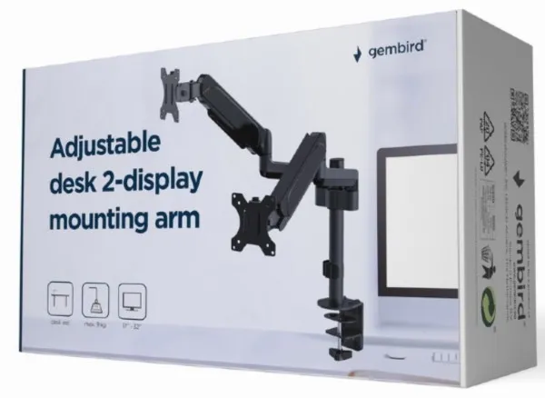 GEMBIRD MA-DA2P-01 Gembird Podesivi dupli stoni drzac za monitor, tilt,17-32 max.2x9kg Slika 3