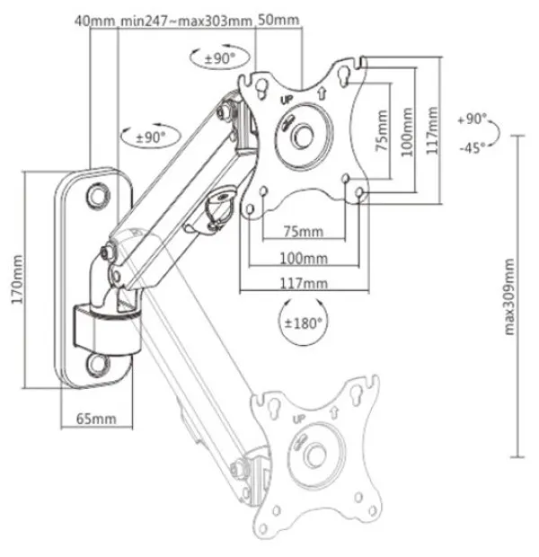 GEMBIRD MA-WA1-01 Gembird Podesivi zidni drzac za monitor,tilt, 13-27 max.7kg Slika 1