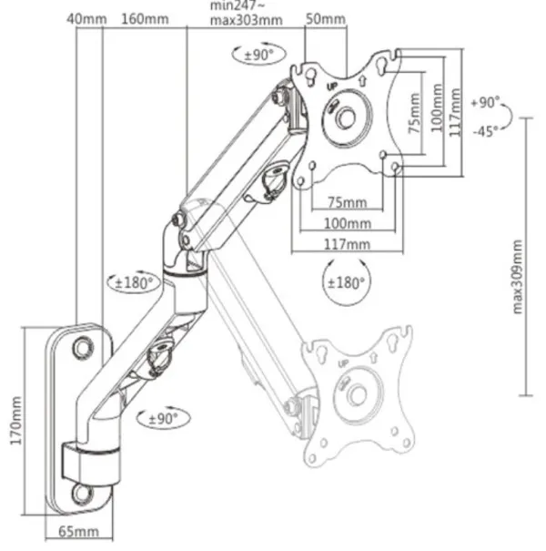 GEMBIRD MA-WA1-02 Gembird Podesivi zidni drzac za monitor,tilt, 13-27 max.7kg Slika 1