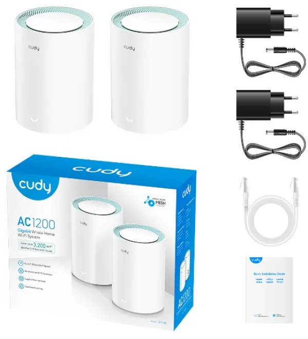 CUDY Cudy M1300 2-pack AC1200 Dual Band 2.4Ghz+5Ghz WiFi MESH, GiGABIT, 4x Antena 16MB/128DDR Slika 4